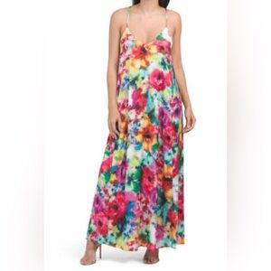 Women's Nicole Miller Watercolor Floral Maxi Dress- Medium